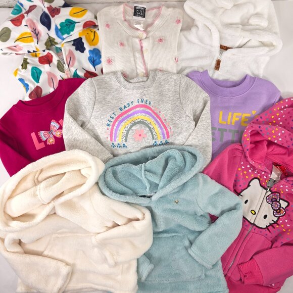 LOT OF 9 SWEATSHIRTS VEST GIRL TODDLER SIZE 24M /2T WHITE PINK PURPLE GRAY *FLAW - Picture 1 of 16